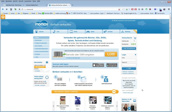 Deutschlands größter Re-Commerce-Händler momox (Homepage Screenshot FSI, 2014)